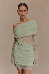 Luxie Lace Knit Mini Dress - Pastel Green