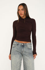 Quiet Crush Long Sleeve Top Dark Chocolate