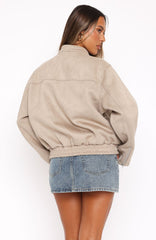Watchin' Out Faux Suede Bomber Jacket Sand
