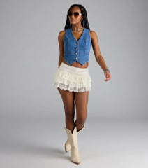 Cutesy Perfection Ruffled Lace Mini Skort